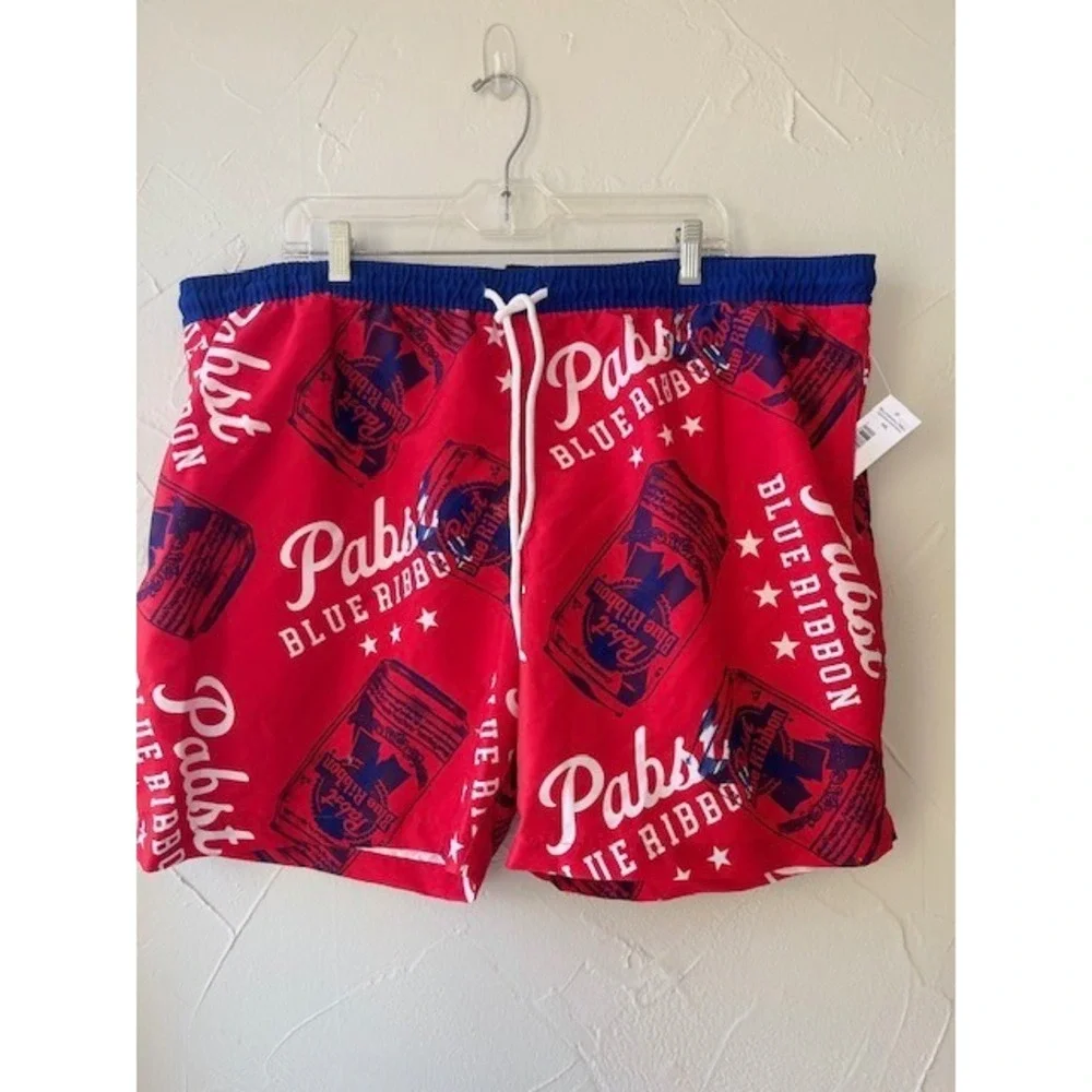 Pabst Blue Ribbon Beer Men's Americana Swim Trunks Swim Suit Size XXL